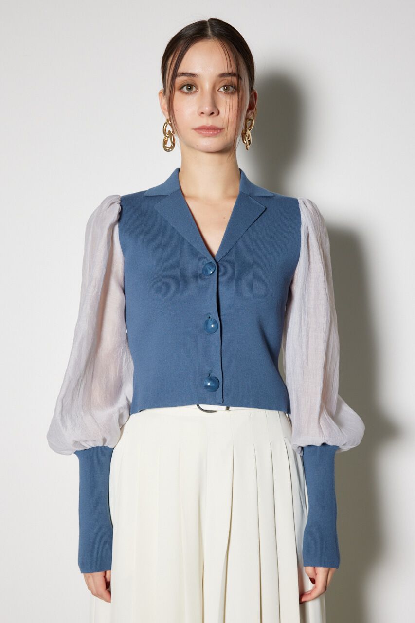 rienda「シアースリーブテーラーカラーニットトップス」|ニット・セーター|