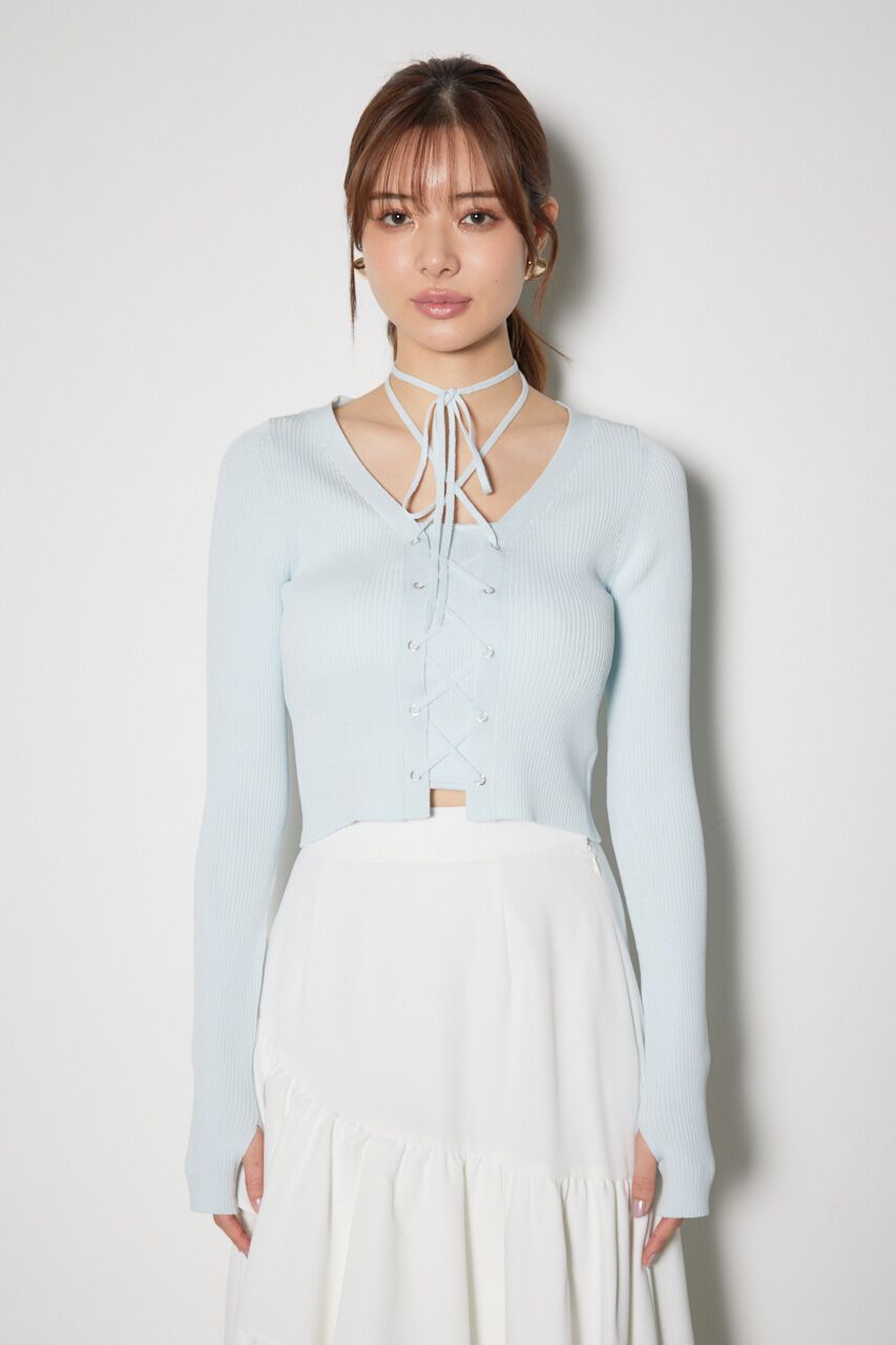 rienda「レースアップリブニットトップス」|ニット・セーター|