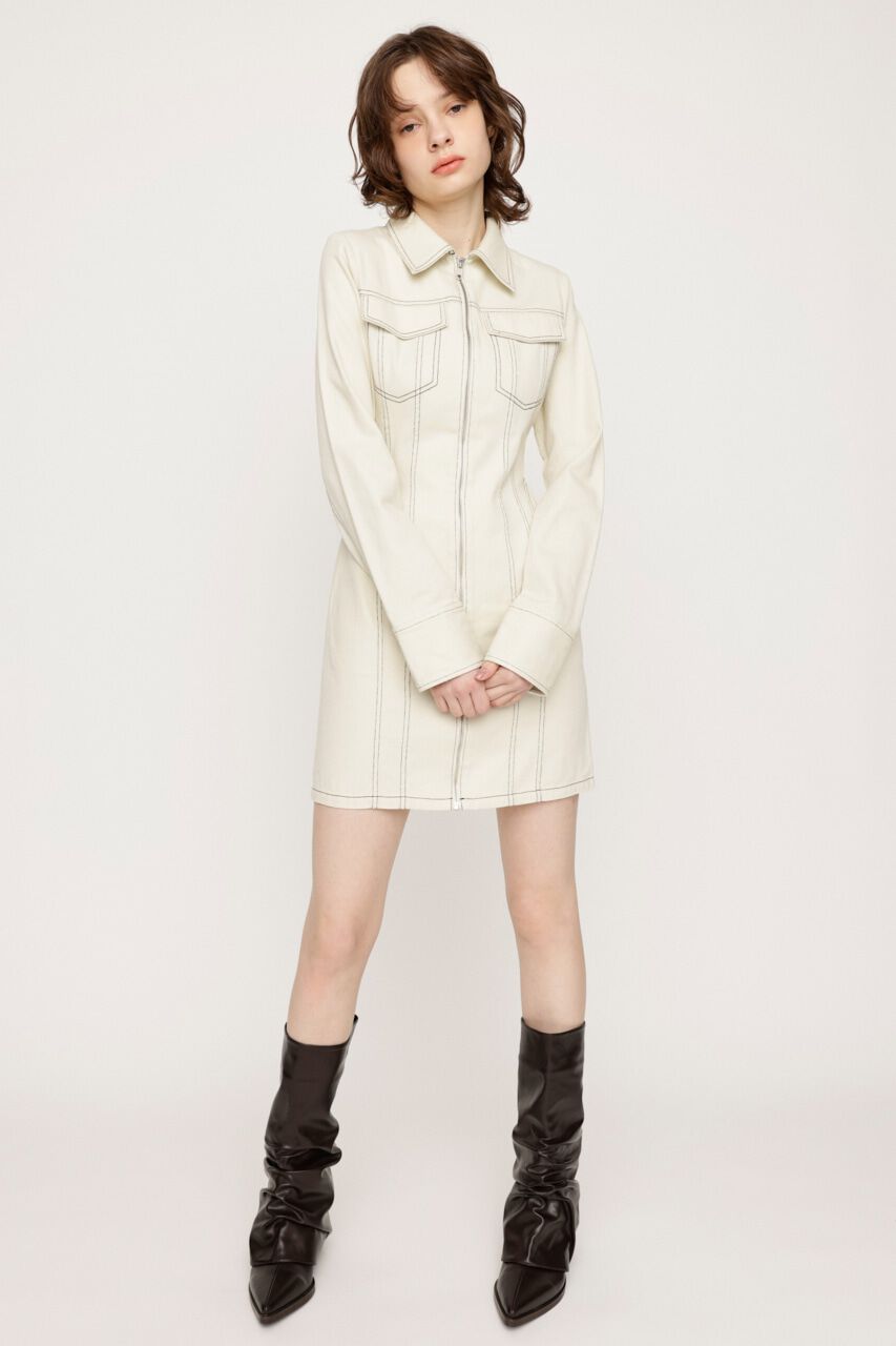 SLY「FRONT ZIP DENIM DETAIL ショートワンピース」|ワンピース|