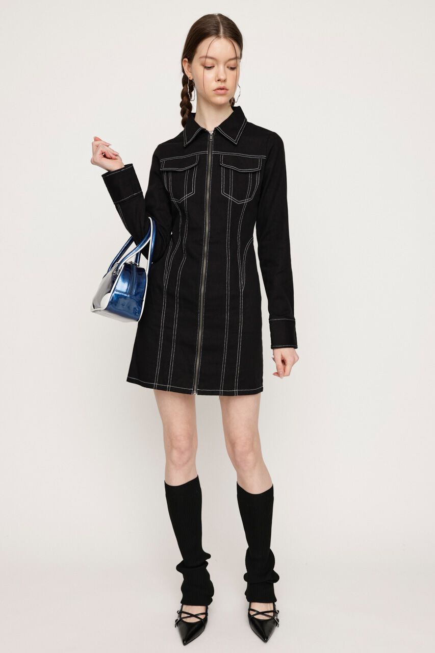 SLY「FRONT ZIP DENIM DETAIL ショートワンピース」|ワンピース|