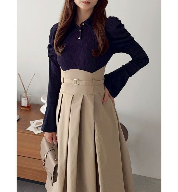 dazzlin「シャツカラーコルセットタックワンピース」|ワンピース|