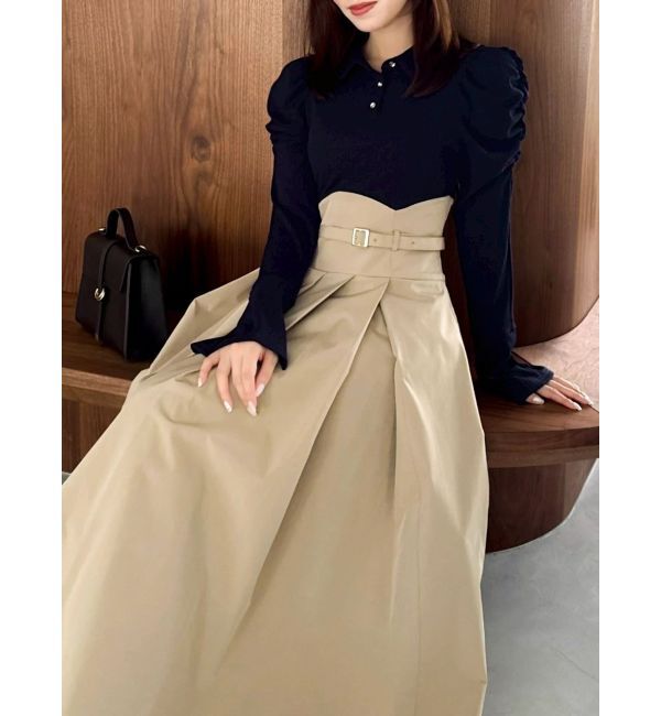 dazzlin「【追加生産分/新色あり】シャツカラーコルセットタックワンピース」|ワンピース|