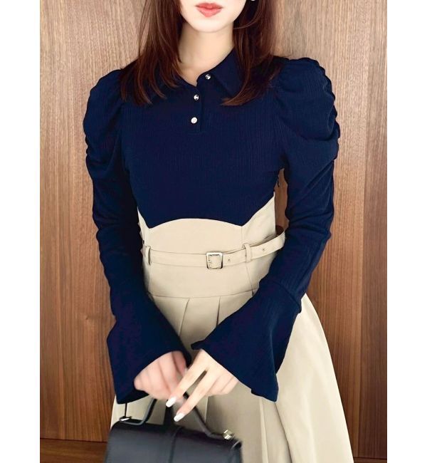 dazzlin「【追加生産分/新色あり】シャツカラーコルセットタックワンピース」|ワンピース|