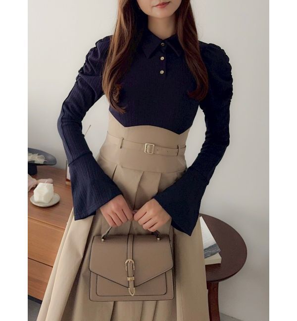 dazzlin「【追加生産分/新色あり】シャツカラーコルセットタックワンピース」|ワンピース|