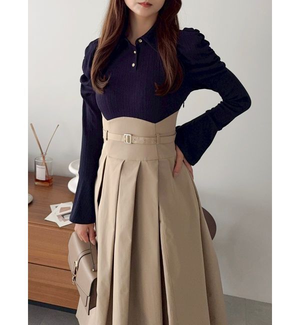 dazzlin「【追加生産分/新色あり】シャツカラーコルセットタックワンピース」|ワンピース|