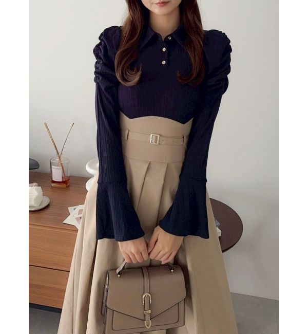 dazzlin「【追加生産分/新色あり】シャツカラーコルセットタックワンピース」|ワンピース|