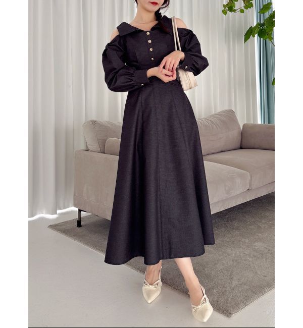 dazzlin「ショルダーリボンシェイプワンピース」|ワンピース|ブラック