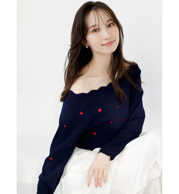 dazzlin「オフショルスカラップハートニット」|ニット・セーター|ネイビー