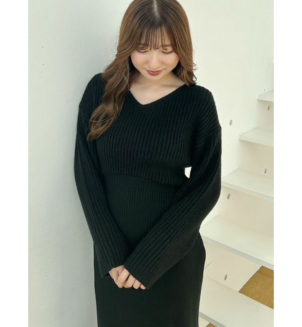 MERCURYDUO「バックシャンツイストデザインニットワンピース」|ワンピース|