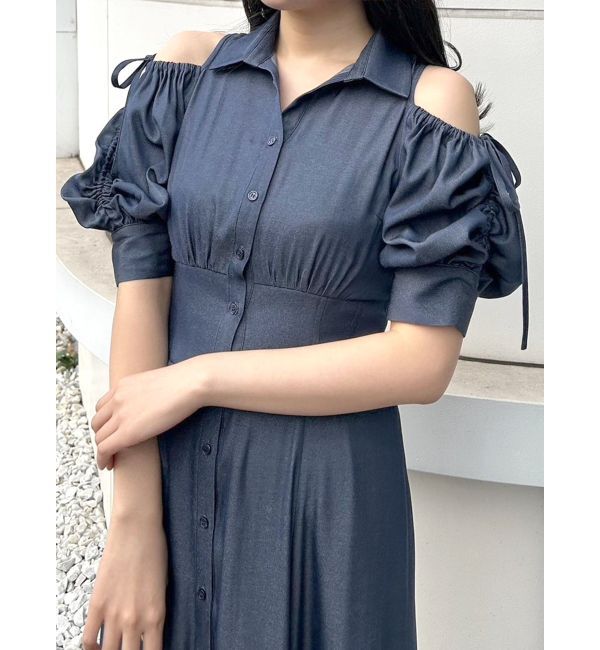 MERCURYDUO「オープンショルダーシャツワンピース」|ワンピース|