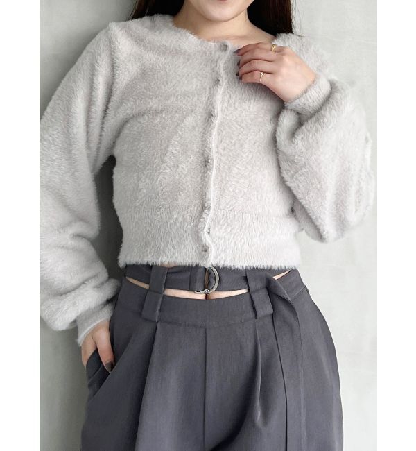 MERCURYDUO「ミニシャギーロングスリーブニットカーディガン」|カーディガン|ライトグレー