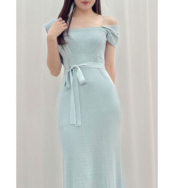 MERCURYDUO「アシメビスチェニットワンピース」|ワンピース|ブルー