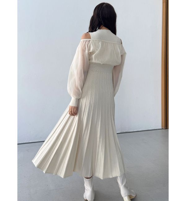 MERCURYDUO「異素材ドッキングプリーツフレアニットワピース」|ワンピース|