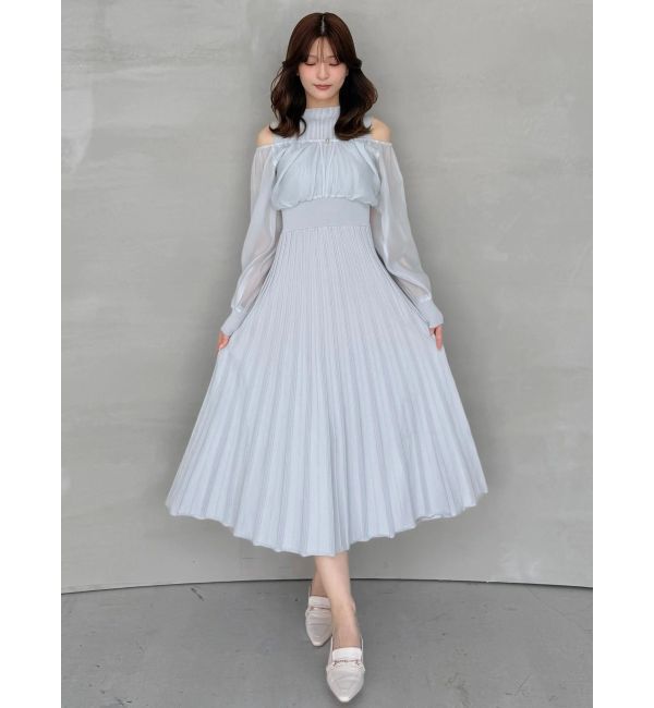 MERCURYDUO「異素材ドッキングプリーツフレアニットワピース」|ワンピース|