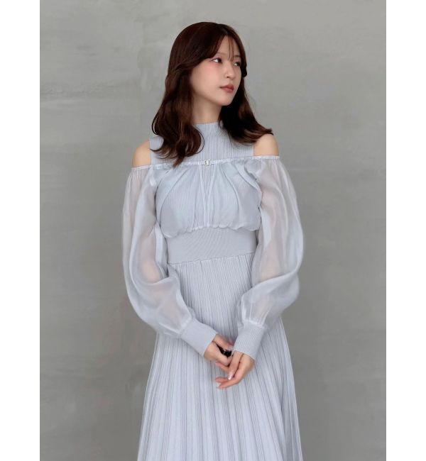 MERCURYDUO「異素材ドッキングプリーツフレアニットワピース」|ワンピース|