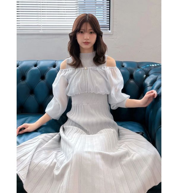 MERCURYDUO「異素材ドッキングプリーツフレアニットワピース」|ワンピース|