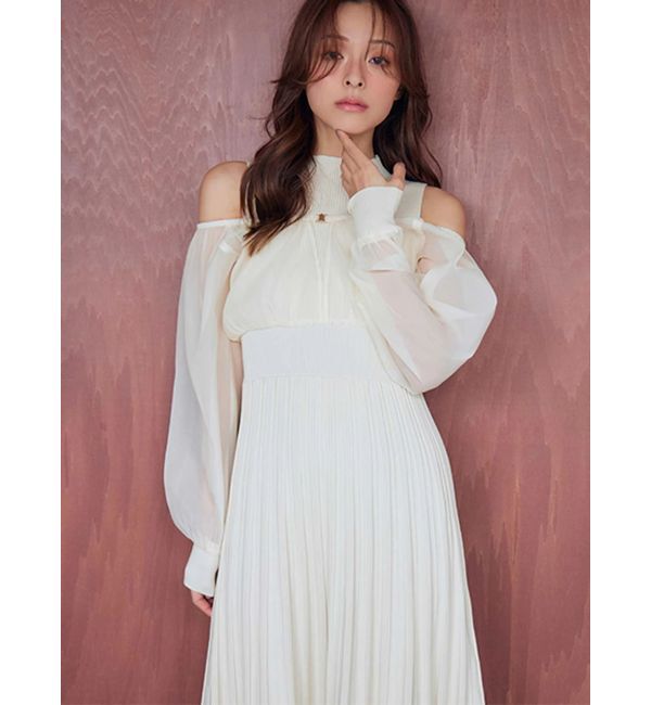 MERCURYDUO「異素材ドッキングプリーツフレアニットワピース」|ワンピース|