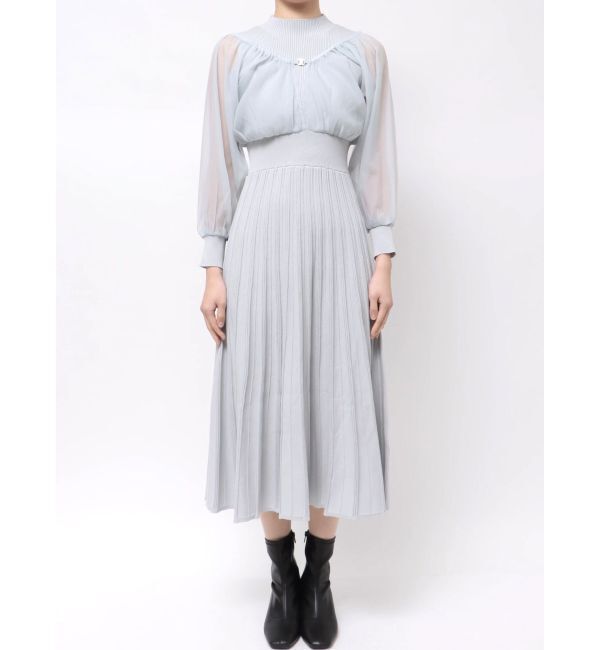 MERCURYDUO「異素材ドッキングプリーツフレアニットワピース」|ワンピース|
