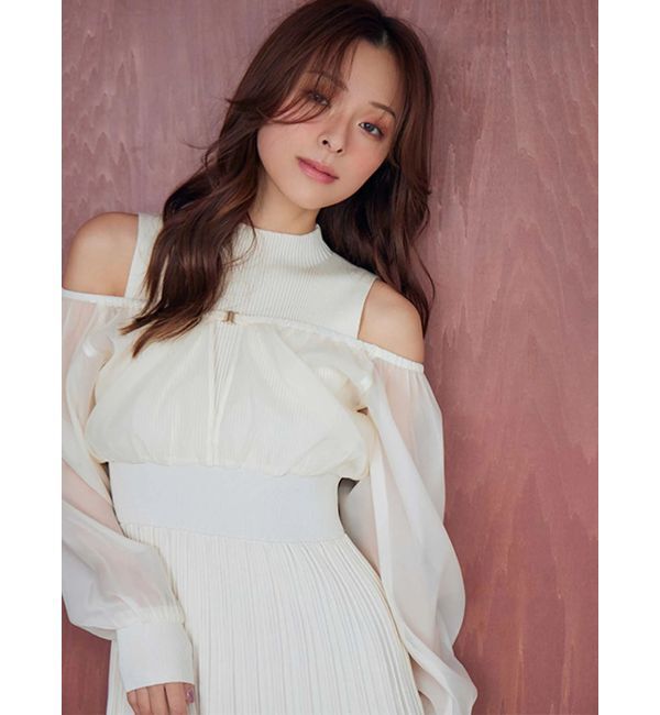 MERCURYDUO「異素材ドッキングプリーツフレアニットワピース」|ワンピース|