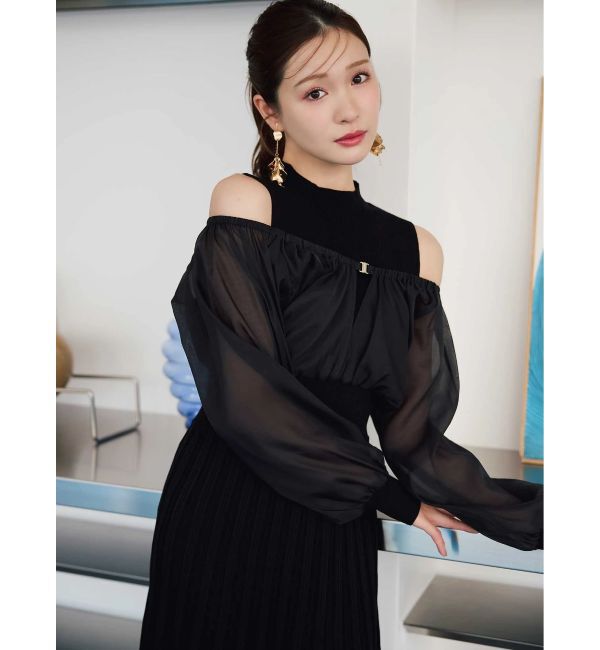 MERCURYDUO「異素材ドッキングプリーツフレアニットワピース」|ワンピース|