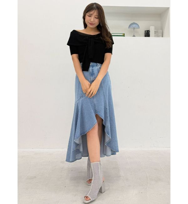 MERCURYDUO「デニムイレギュラーヘムフレアスカート」|スカート|