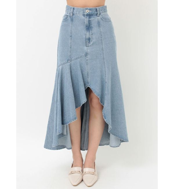 MERCURYDUO「デニムイレギュラーヘムフレアスカート」|スカート|