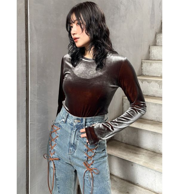 MURUA「シャンブレーベロアトップス」|Tシャツ・カットソー|