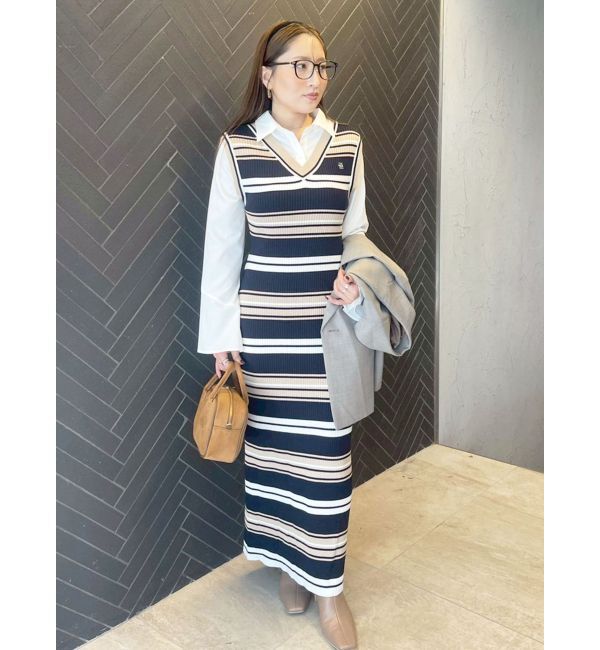 LAGUNAMOON「シャツレイヤードボーダーニットワンピース」|ワンピース|