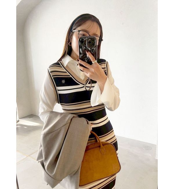 LAGUNAMOON「シャツレイヤードボーダーニットワンピース」|ワンピース|