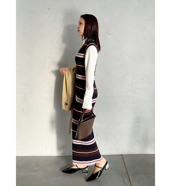 LAGUNAMOON「シャツレイヤードボーダーニットワンピース」|ワンピース|