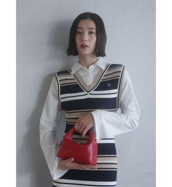 LAGUNAMOON「シャツレイヤードボーダーニットワンピース」|ワンピース|