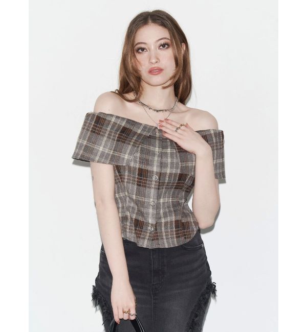 EVRIS「チェックオフショルブラウス」|シャツ・ブラウス|