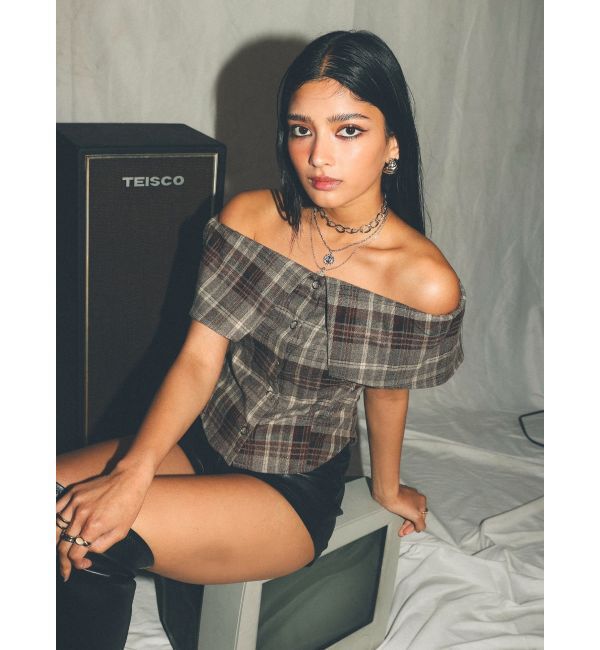 EVRIS「チェックオフショルブラウス」|シャツ・ブラウス|