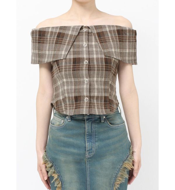 EVRIS「チェックオフショルブラウス」|シャツ・ブラウス|