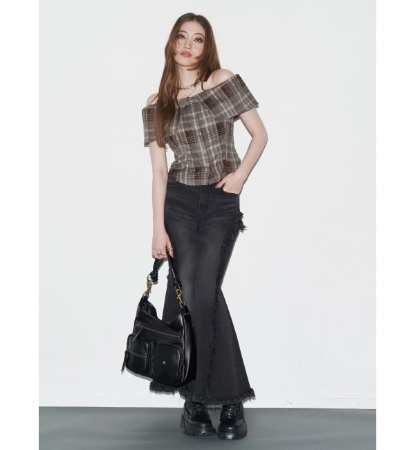 EVRIS「チェックオフショルブラウス」|シャツ・ブラウス|