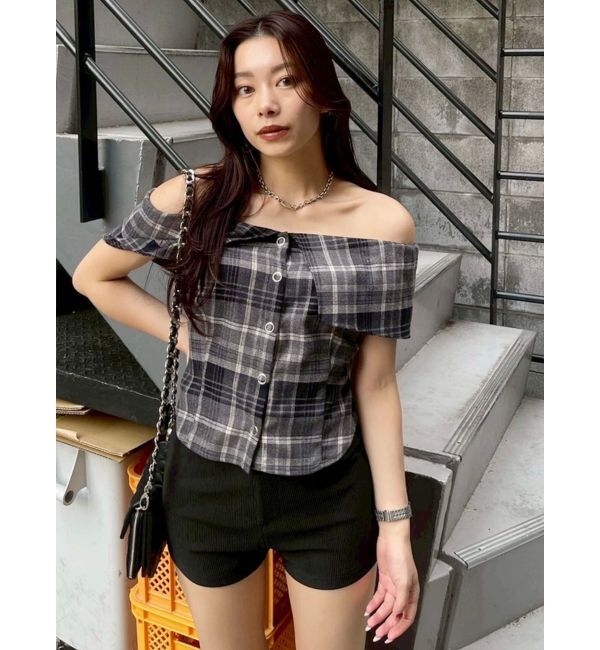 EVRIS「チェックオフショルブラウス」|シャツ・ブラウス|