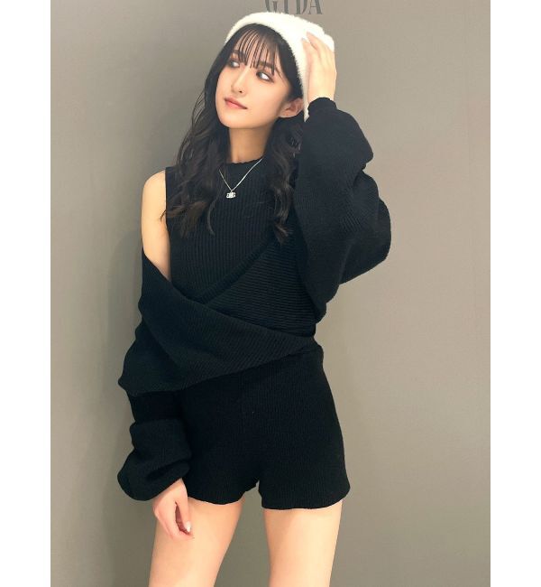 GYDA「アームギャザーレイヤードニットロンパース」|オールインワン|