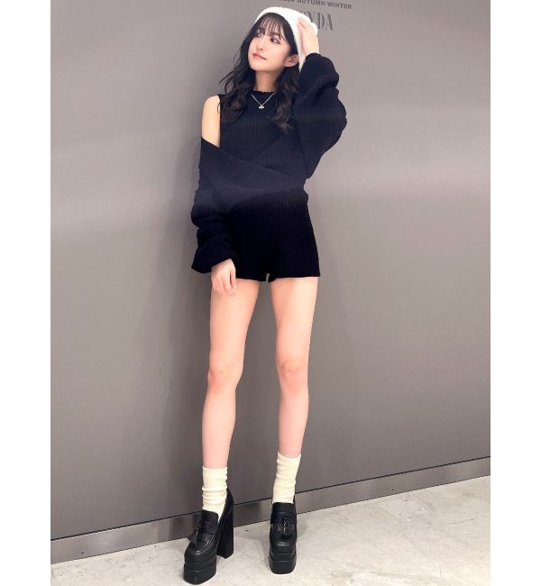 GYDA「アームギャザーレイヤードニットロンパース」|オールインワン|