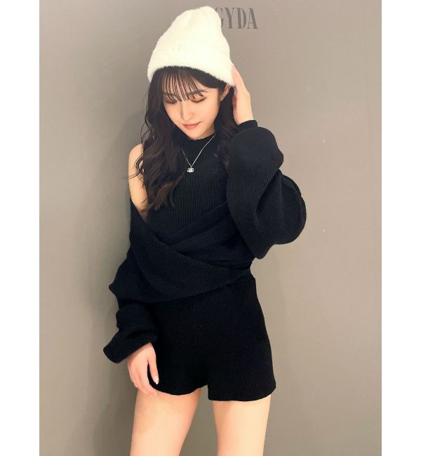 GYDA「アームギャザーレイヤードニットロンパース」|オールインワン|