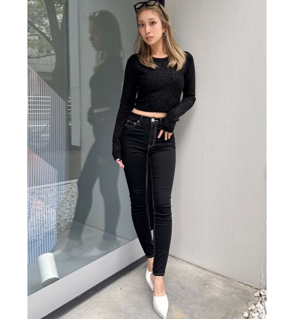 GYDA「BACK リボンラメシャギーショートニットトップス」|ニット・セーター|