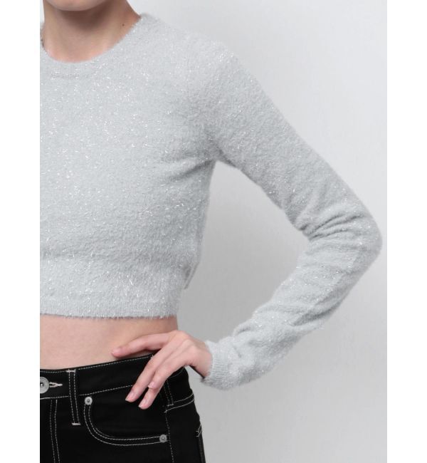 GYDA「BACK リボンラメシャギーショートニットトップス」|ニット・セーター|