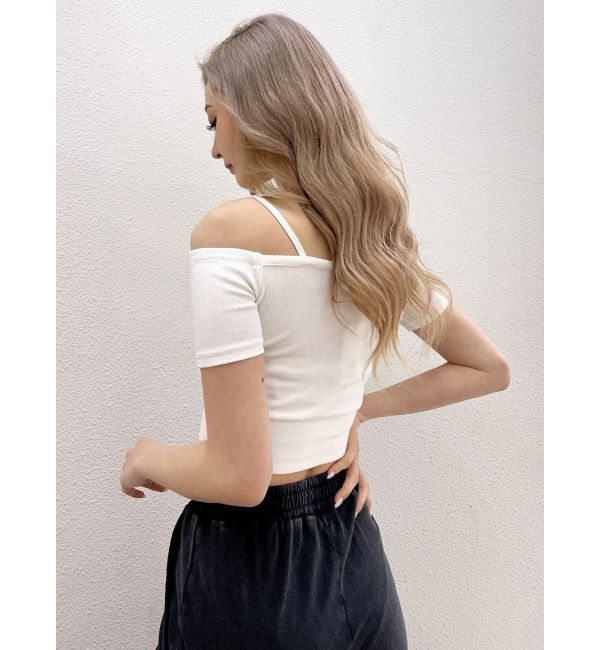 GYDA「ハーフスリーブカシュクールオフショルショートトップス」|Tシャツ・カットソー|