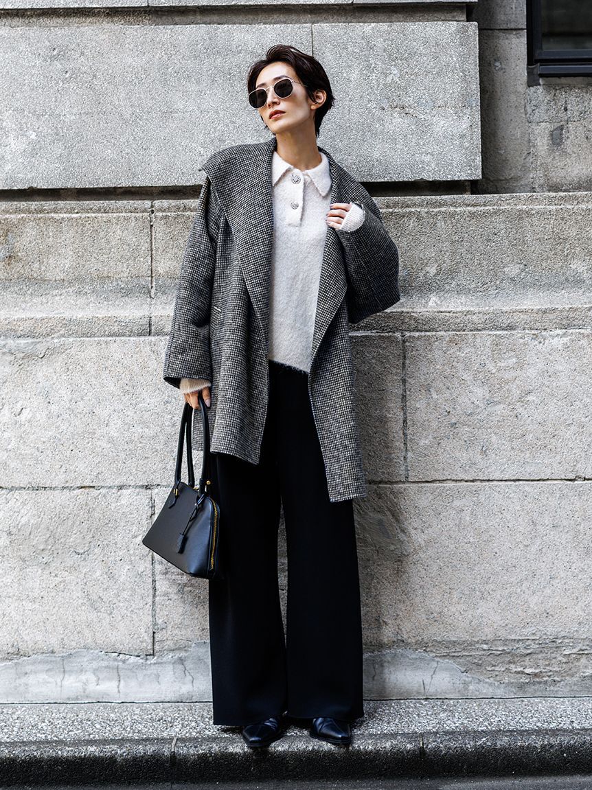 Mila Owen「共ベルト付きビックカラーミディ丈コート」|ステンカラーコート|