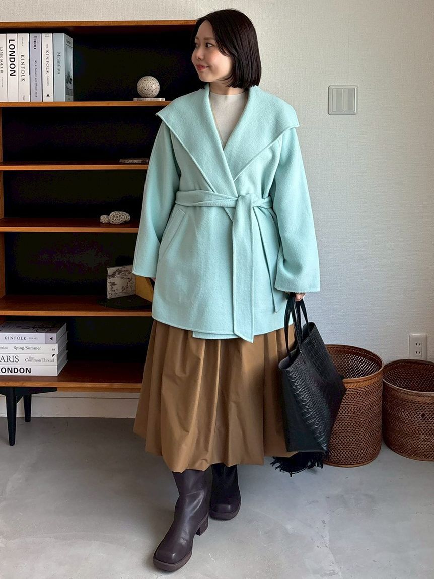 Mila Owen「共ベルト付きビックカラーミディ丈コート」|ステンカラーコート|