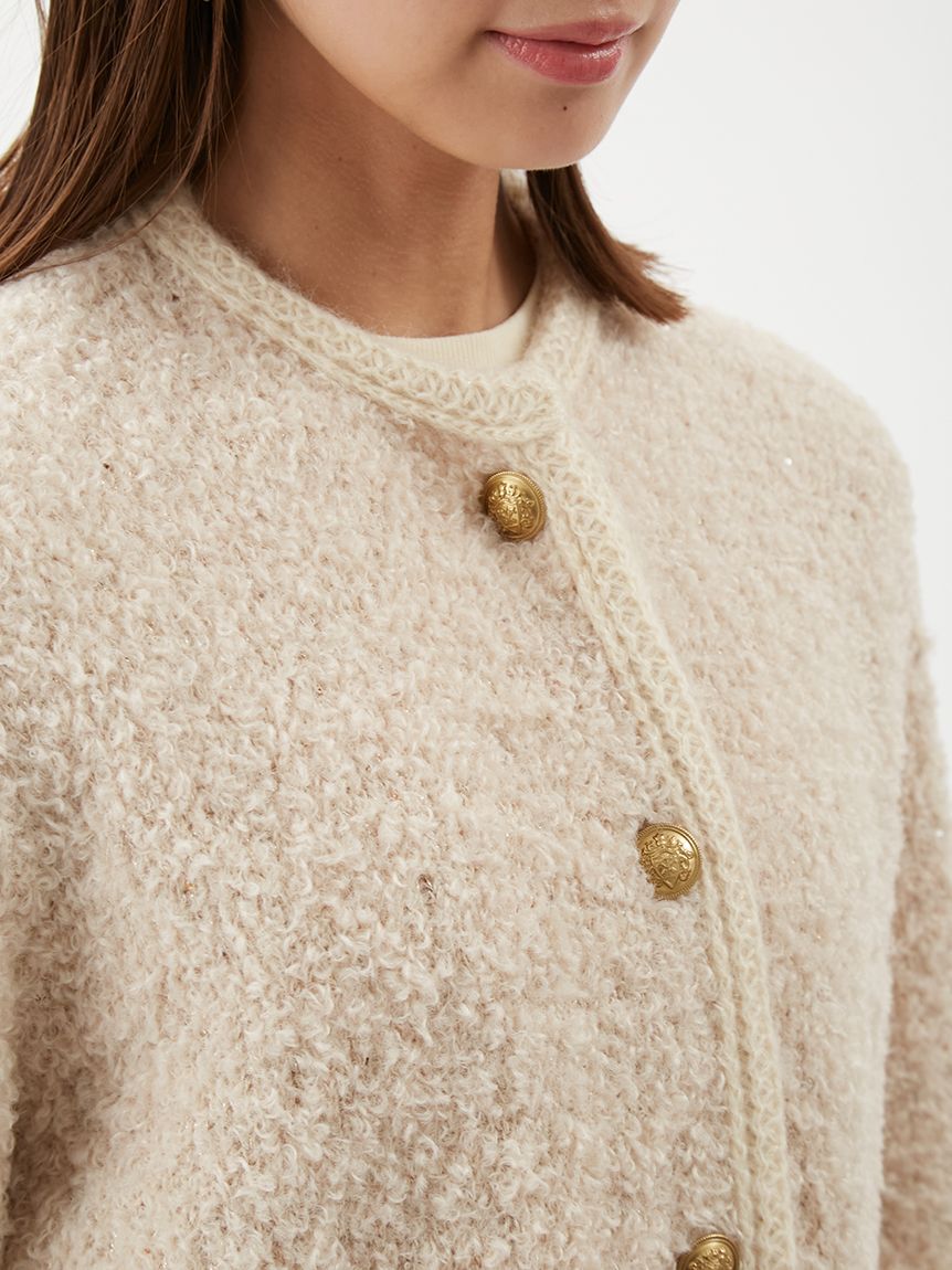 Mila Owen「金釦テディラメニットジャケット」|ノーカラージャケット|