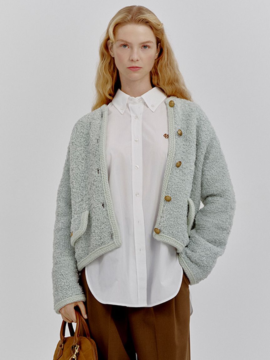 Mila Owen「金釦テディラメニットジャケット」|ノーカラージャケット|MNT