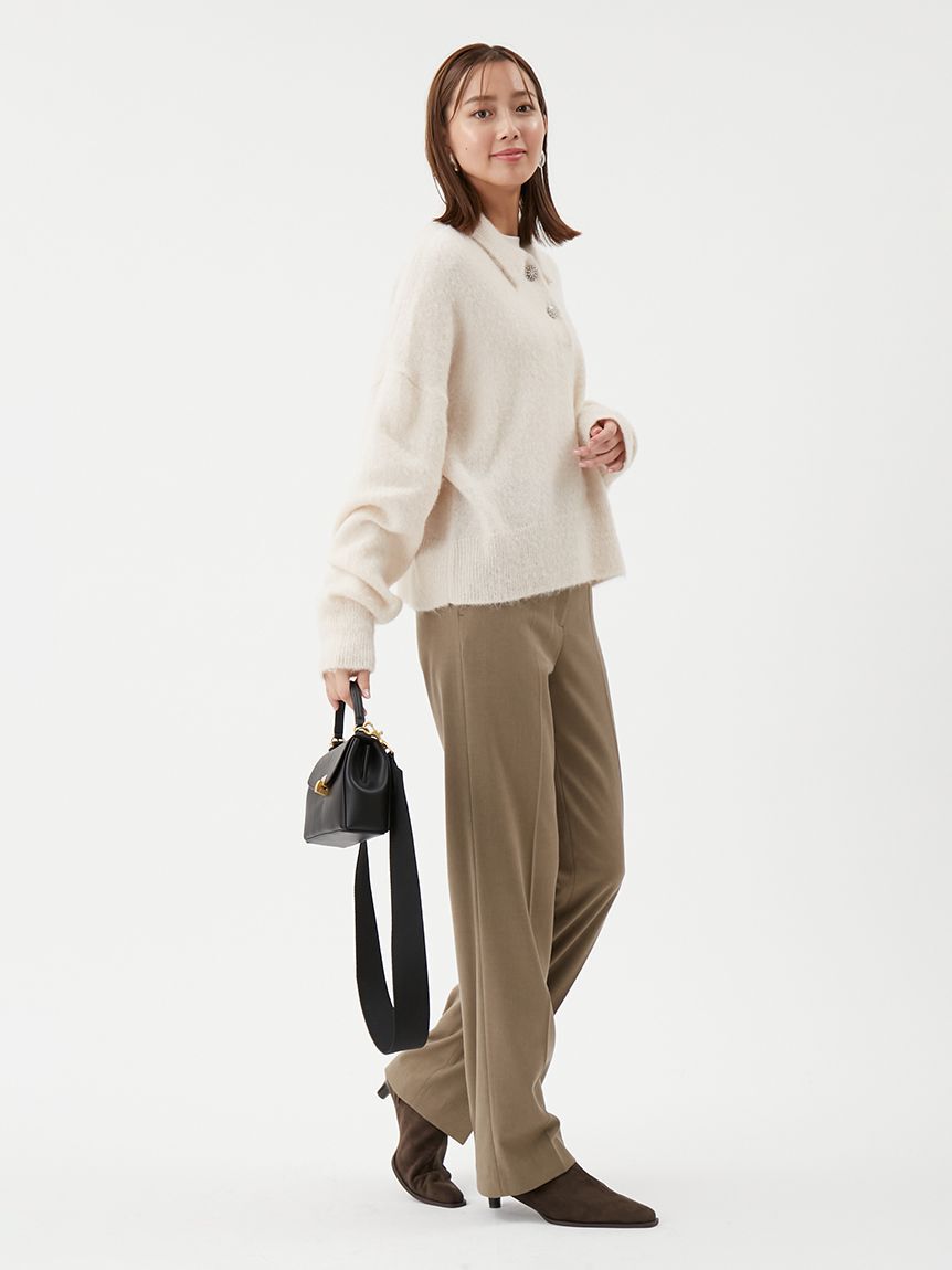 Mila Owen「【USAGI ONLINE・ZOZOTOWN限定カラー】ビジュー釦クロップドポロニットプルオーバー」|ポロシャツ|