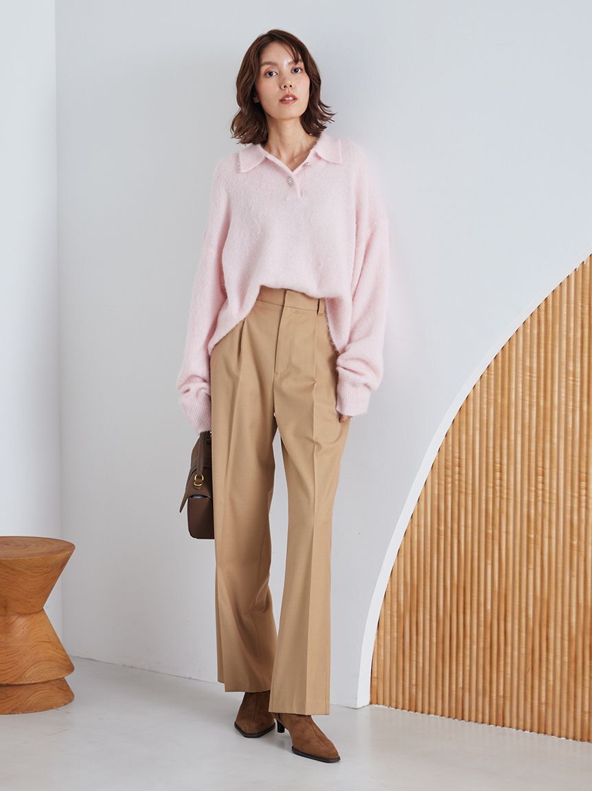 Mila Owen「【USAGI ONLINE・ZOZOTOWN限定カラー】ビジュー釦クロップドポロニットプルオーバー」|ポロシャツ|