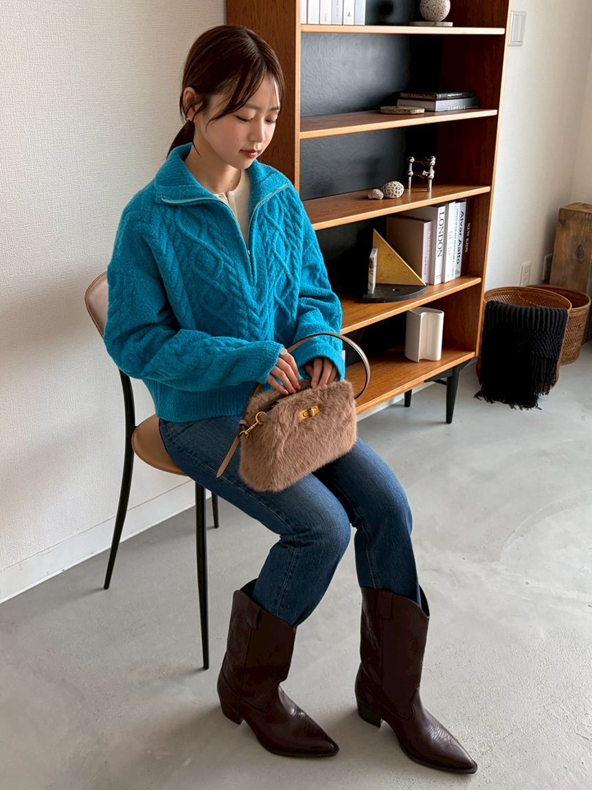 Mila Owen「ベロアヘンリーネックリブニット」|ニット・セーター|