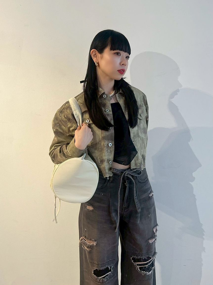 FURFUR「刺繍クロップドシャツジャケット」|デニムジャケット|